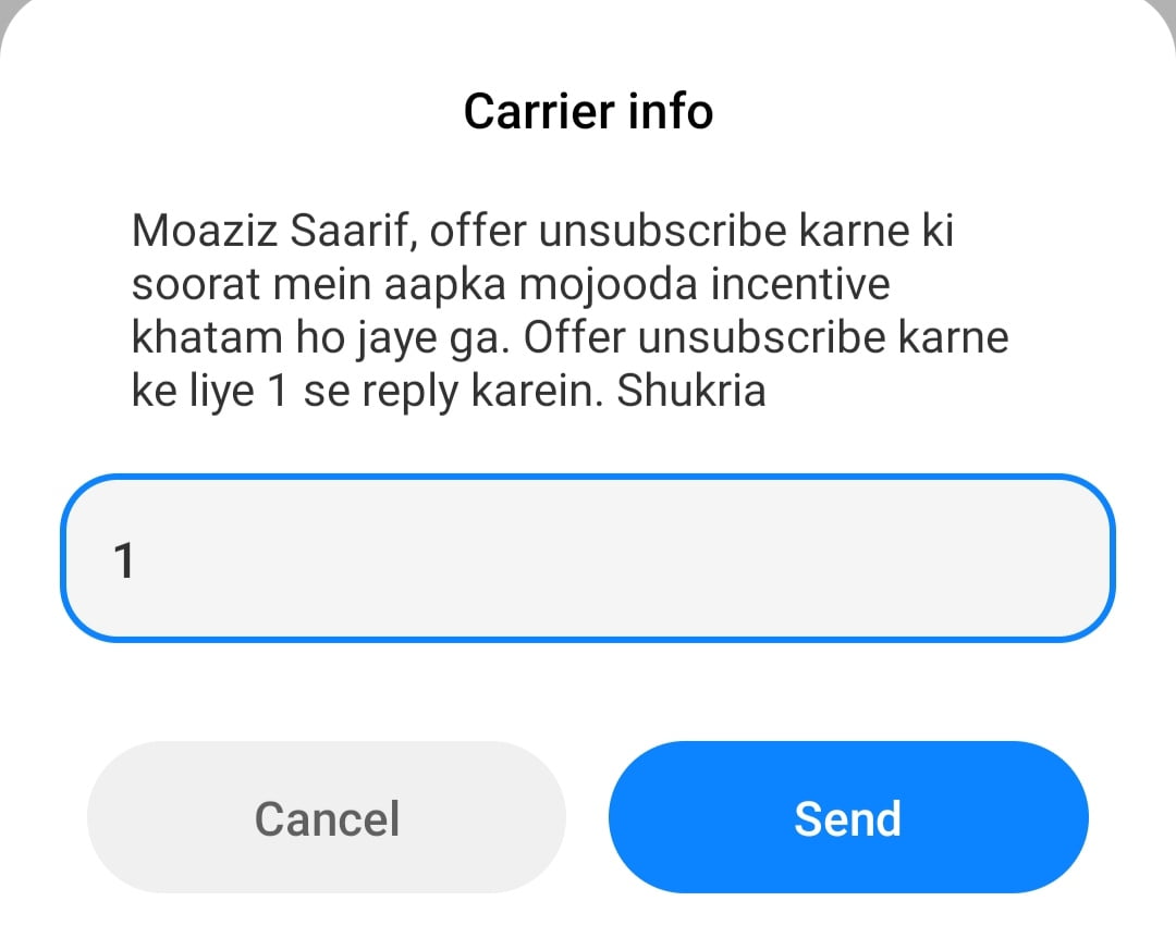 image of popup message to unsubscribe service