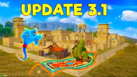 PUBG Mobile 3.1 Update with new Aladdin Theme Mode and Features image of pubg character flying on aladdin carpet in new theme mode in pubg mobile shoing pubg mobile 3.1 update features