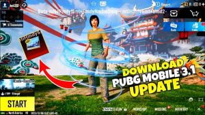 Download PUBG Mobile/BGMI 3.1 Update APK pubg character standing lobby with text on its right side showing pubg mobile 3.1 update download
