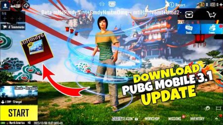 Download PUBG Mobile/BGMI 3.1 Update APK pubg character standing lobby with text on its right side showing pubg mobile 3.1 update download