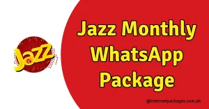 Jazz Monthly Whatsapp Package | Price & Code image of jazz kogo with white and red background showing Jazz WhatsApp Package Monthly Code