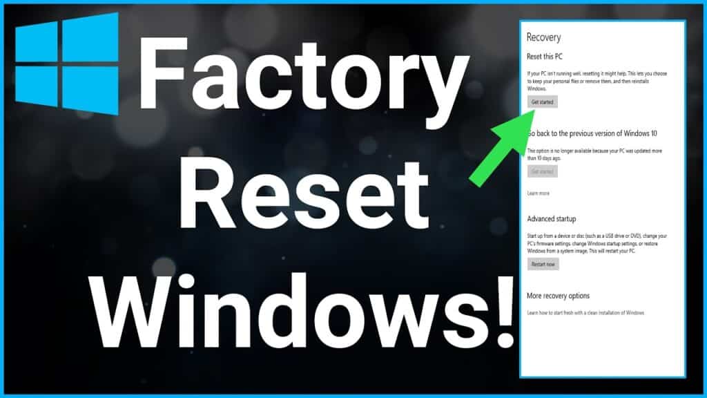 image of a windows tab with some text showing How to Factory Reset Windows 10