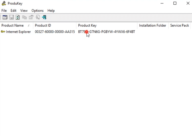 produkey is displaying windows product key