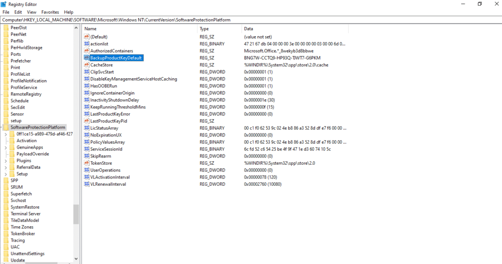 Displaying the Windows 10 product key with the Registry Editor