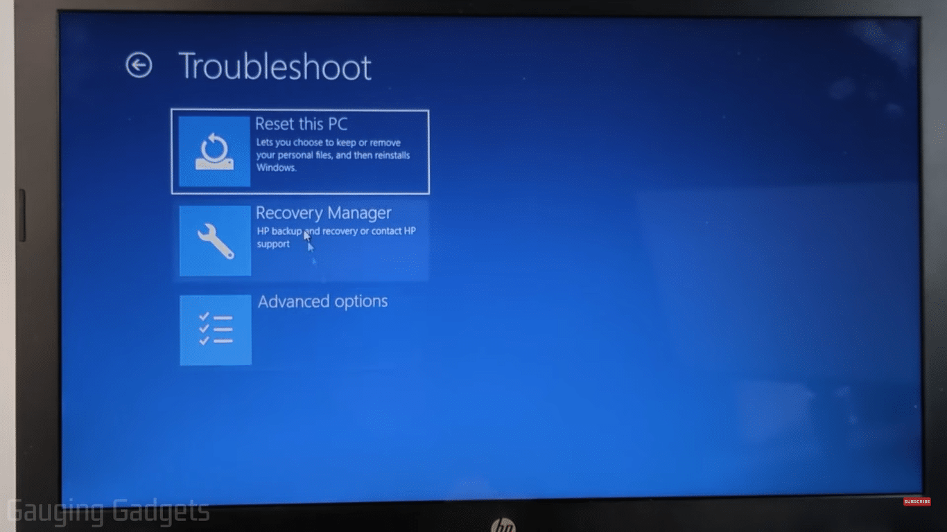 Reset windows 10 pc button