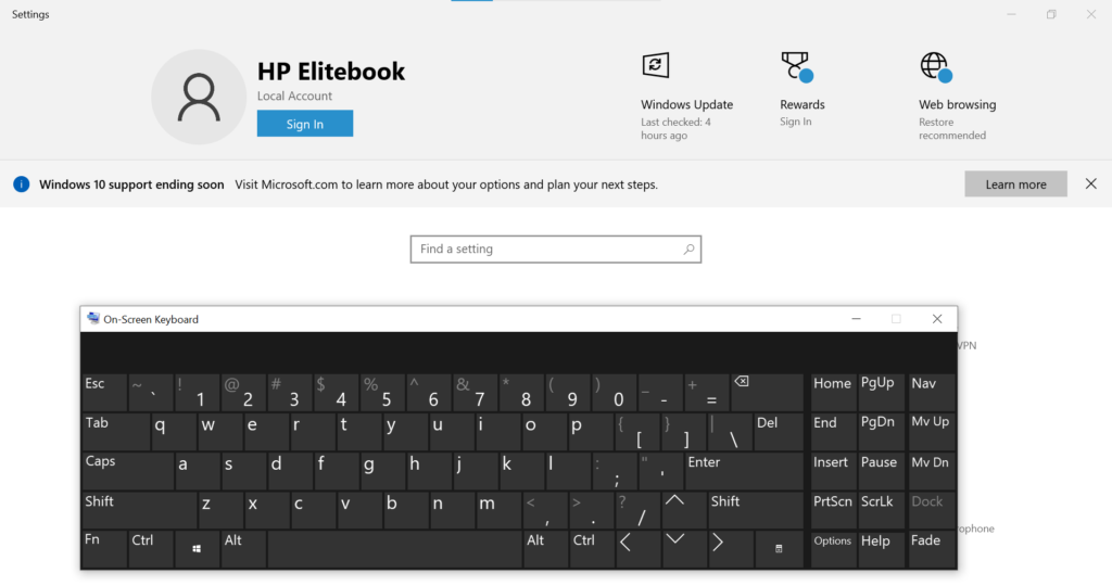image displaying on screen keyboard