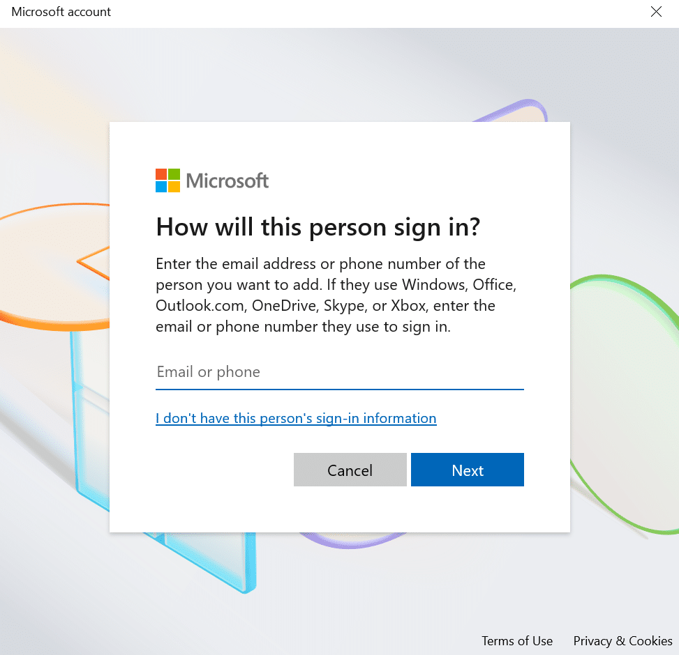 creating new user without signin information