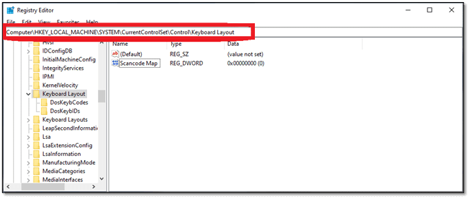 image showing keyboard layout in registry editor