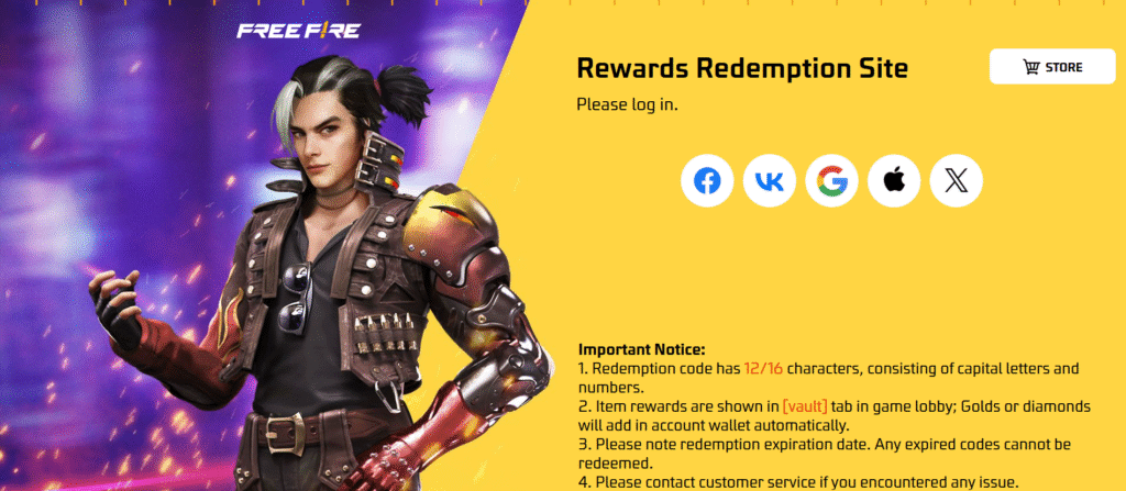 homepage of ff rewards redemption site