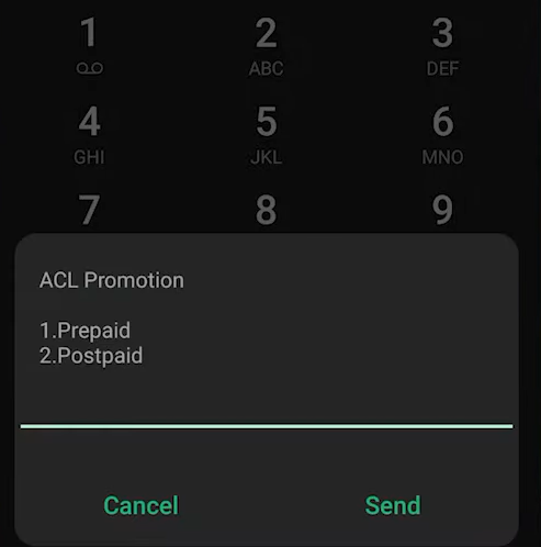 image showing select option for prepaid and option 2 for postpaid