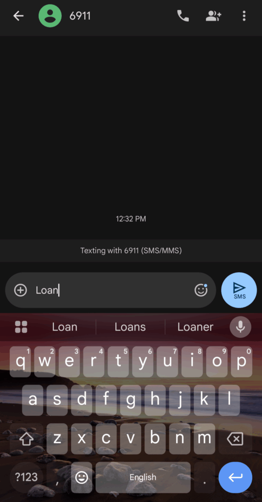 image showing sending sms to 6911