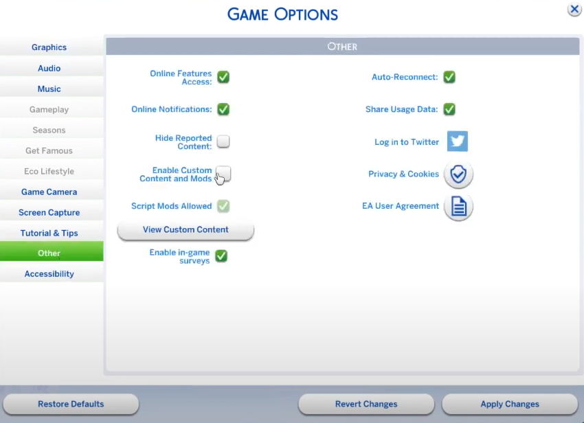 Enable Mods in the Game