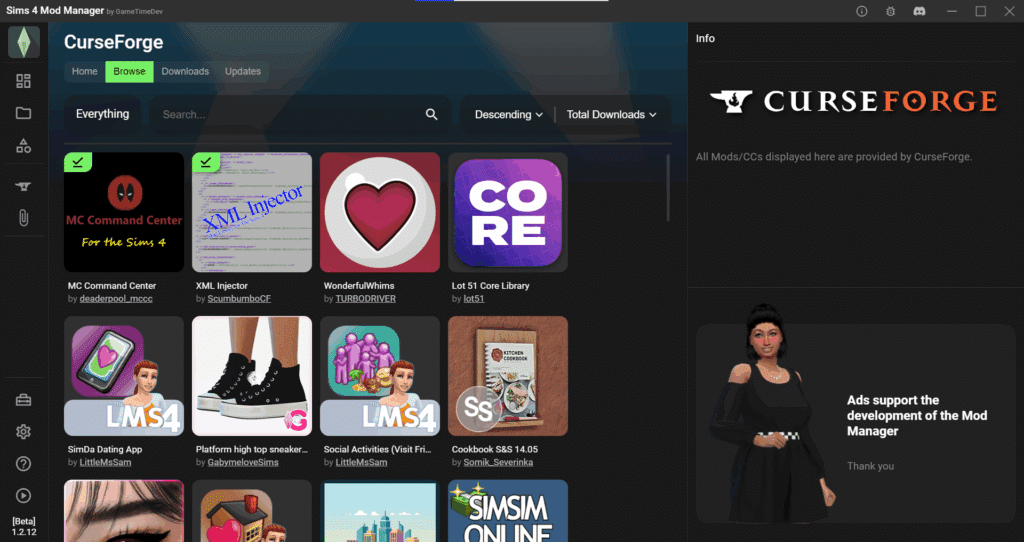 Mods and CC are shwoing via CurseForge integration