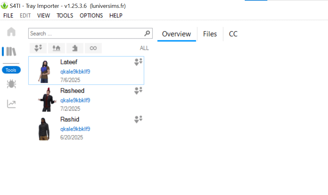 Main screen of Sims 4 Tray Importer