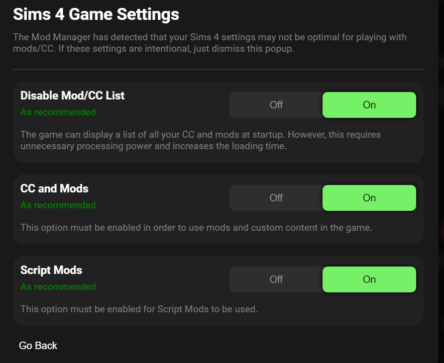 Showing Sims 4 game settings