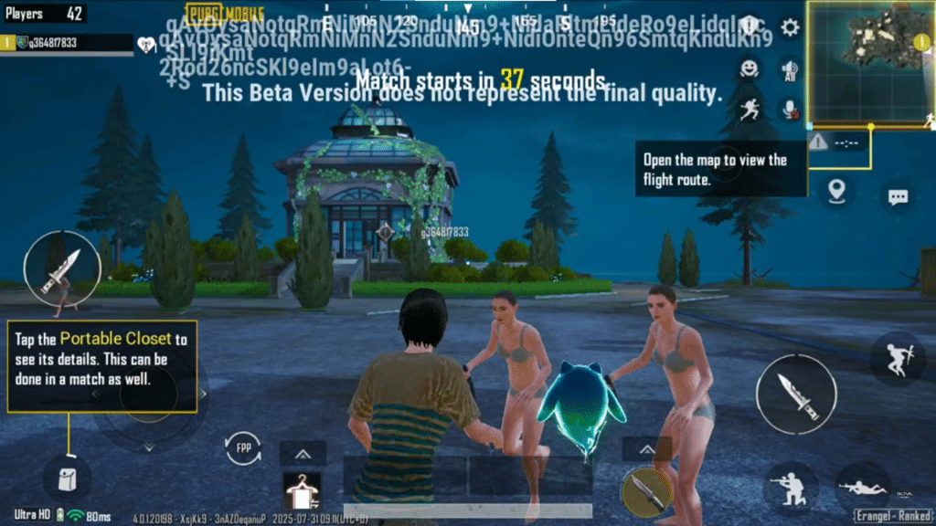 A PUBG character is standing in front of Themed spawn island