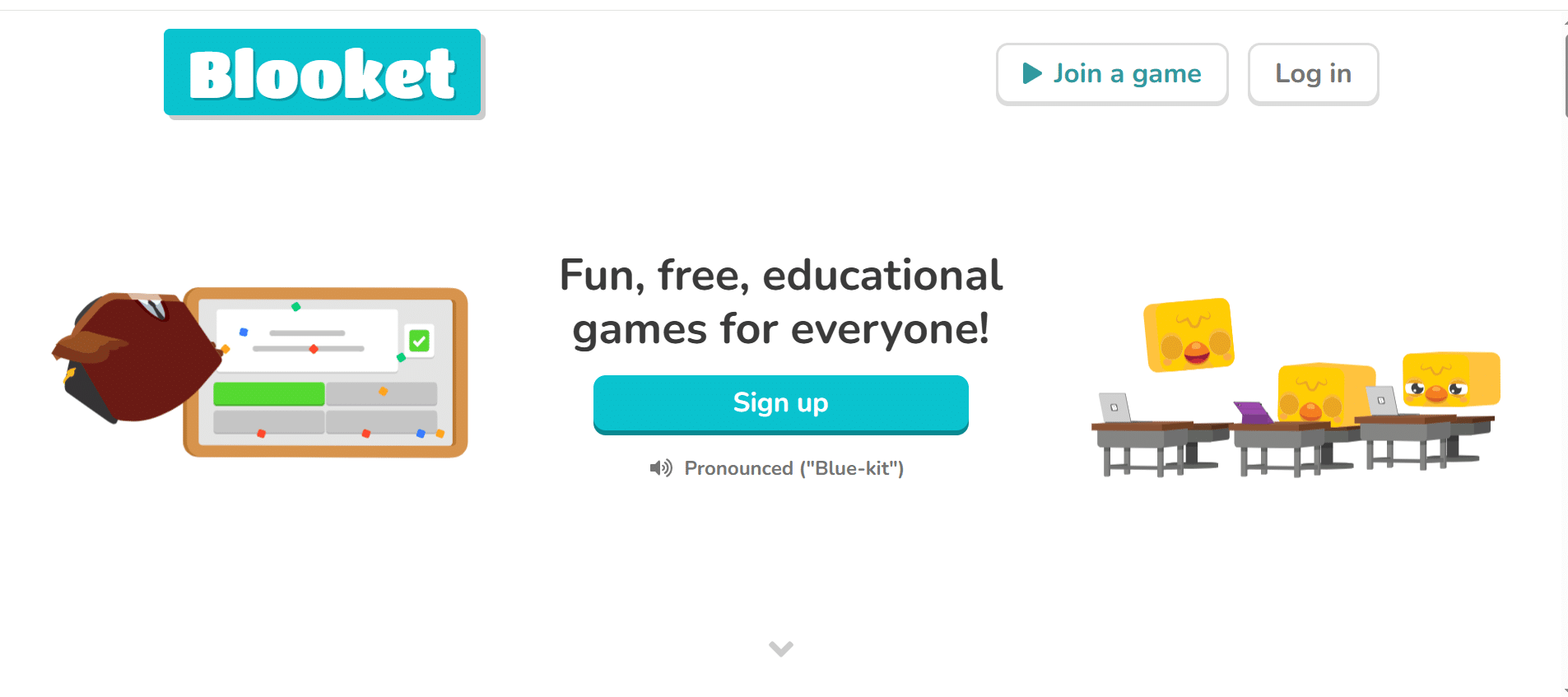 home screen of blooket game displaying join a game button