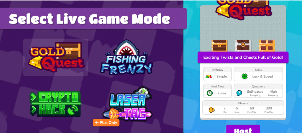 live game mode options of Blooket