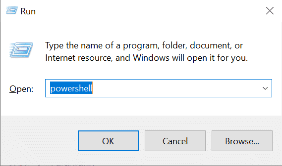 typing powershell in run
