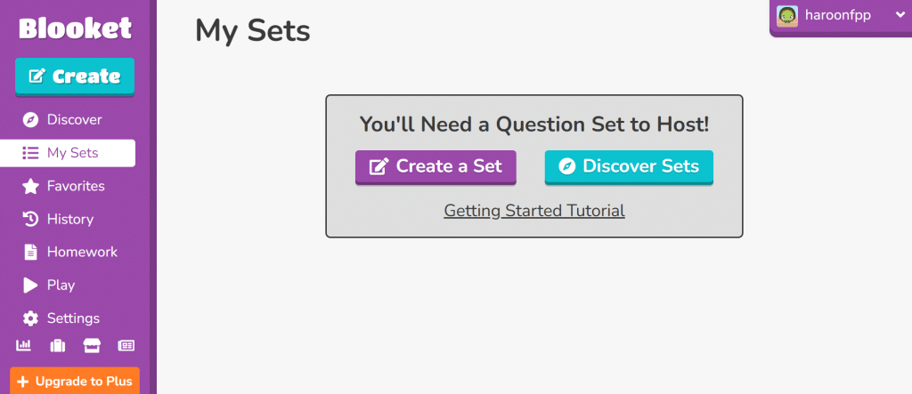 My sets section of Blooket dashboard