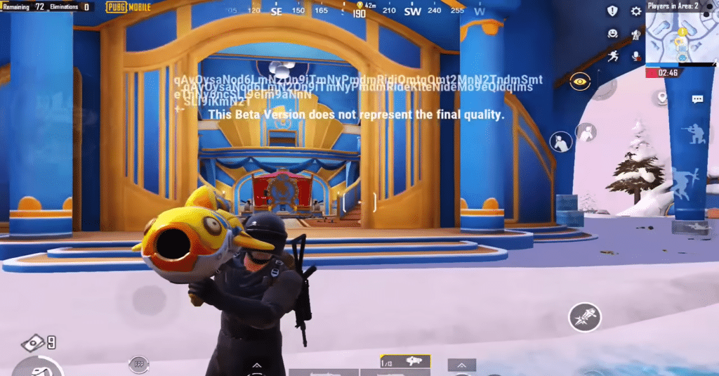 PUBG player holding the Salted Fish Rocket Launcher on his shoulders