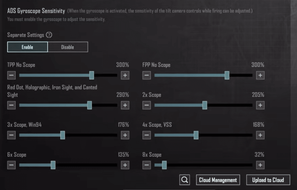 image showing gyroscope ads sensitivity