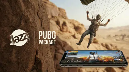 JAZZ PUBG Package – Price and Code PUBG Character landing from parachute while the Jazz PUBG Package is written in the left
