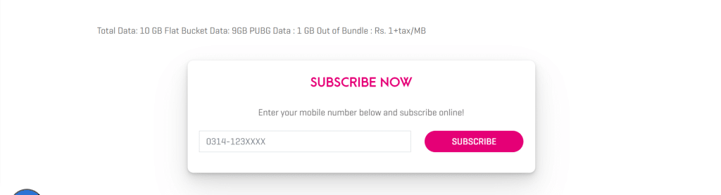 Image showing Zong website to activate PUBG Bundle by entring the mobile number