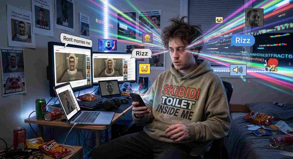 Image showing a brain rot man scrolling social media