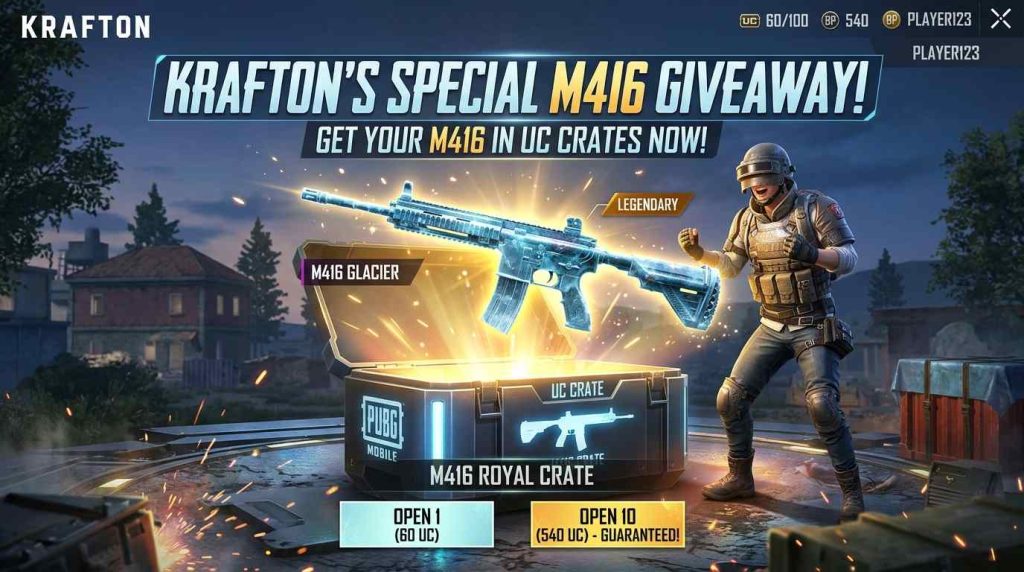 Krafton is Giving free M416 Glacier in Crates
