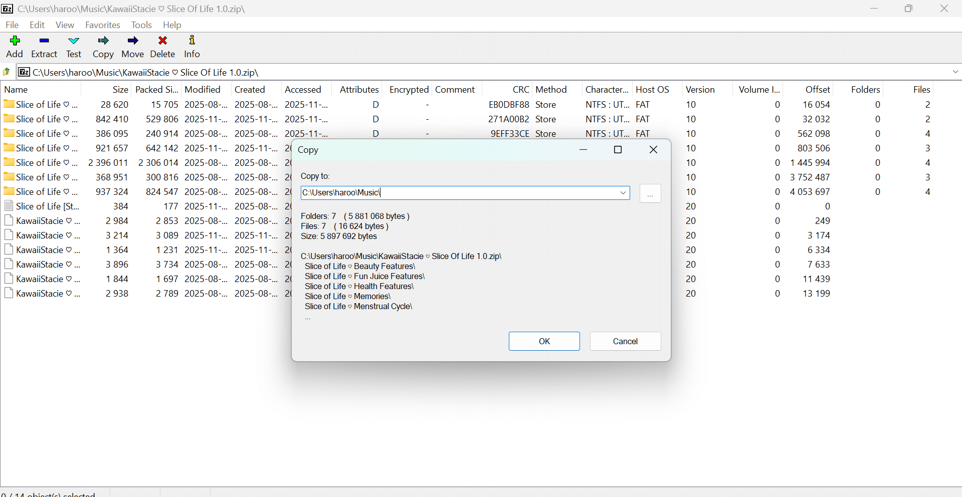Extracting the zip file of the mod
