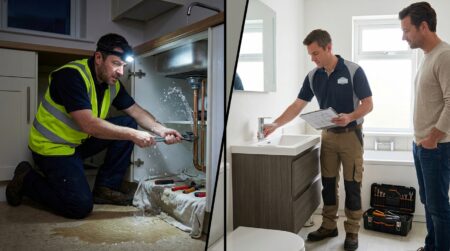 Emergency Plumber vs Standard Plumber: Which Service Do You Need for Your Home? a side by side image showing Emergency Plumber vs Standard Plumber