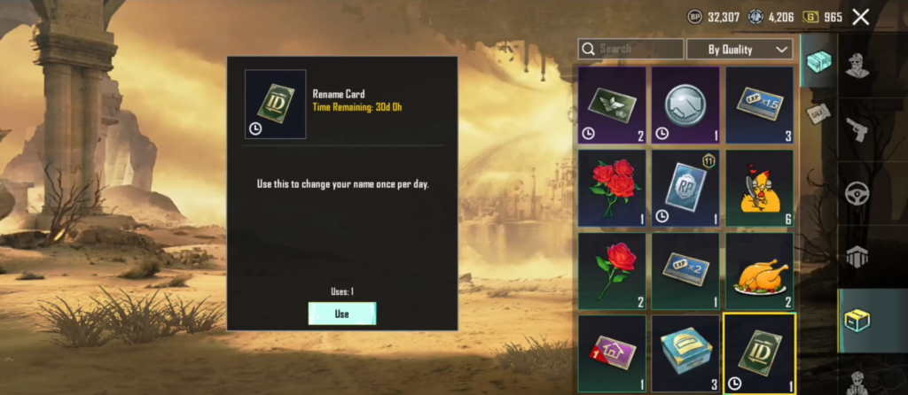 Image showing rename card in BGMI inventory