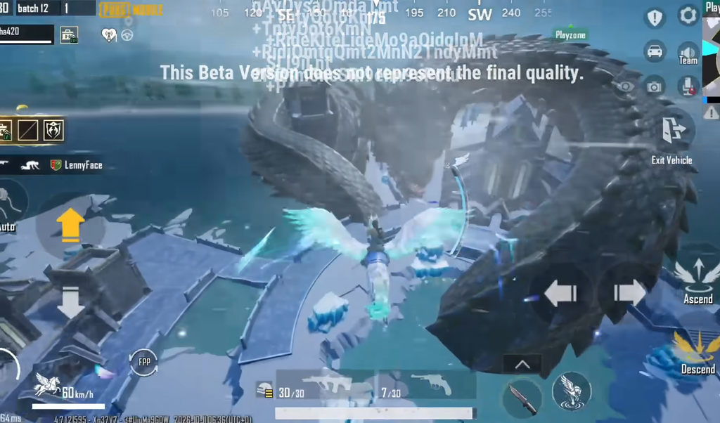 flying above the themed area while riding on the Pegasus